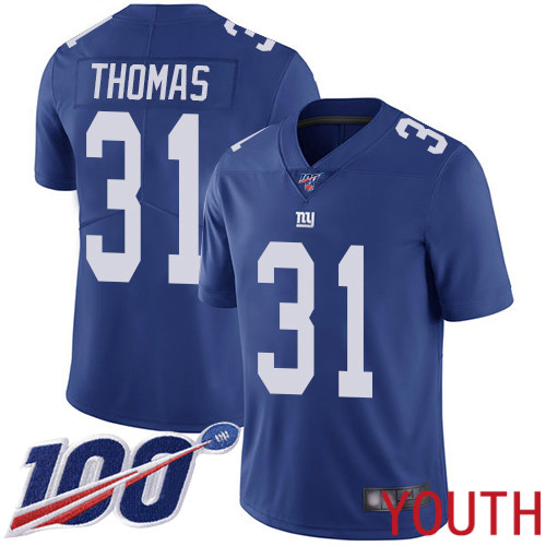 Youth New York Giants 31 Michael Thomas Royal Blue Team Color Vapor Untouchable Limited Player 100th Season Football NFL Jersey